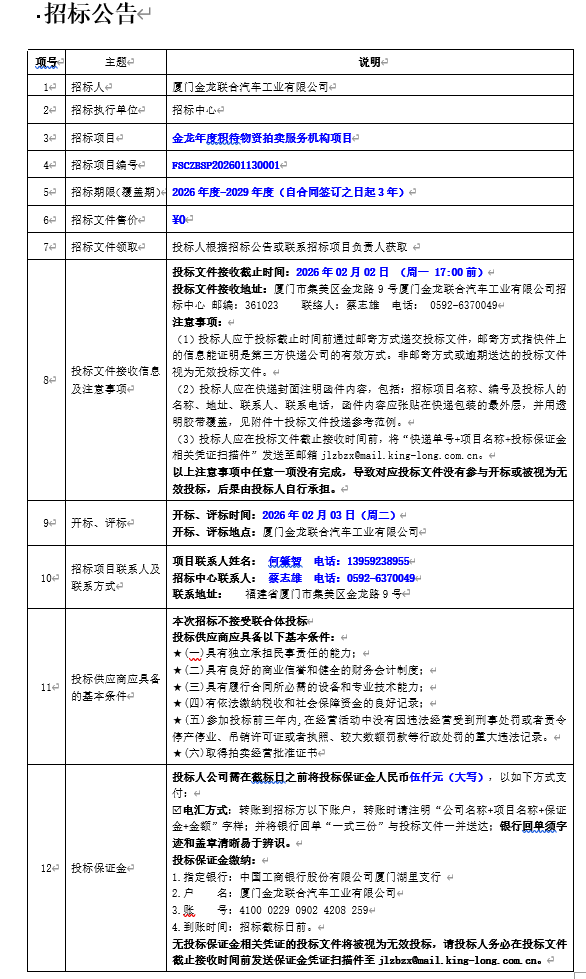 优游国际年度积待物资拍卖服务机构项目公开招标招标布告-2026.01.14